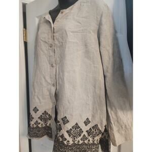 Emanuel Ungaro Liberte Women's 100%Linen Beige Embroidered Top Size 1X EUC